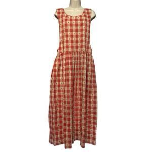 VTG Betsy’s Things Sz L Red Gingham Pinafore Dress Christmas 80s 90s Cottagecore